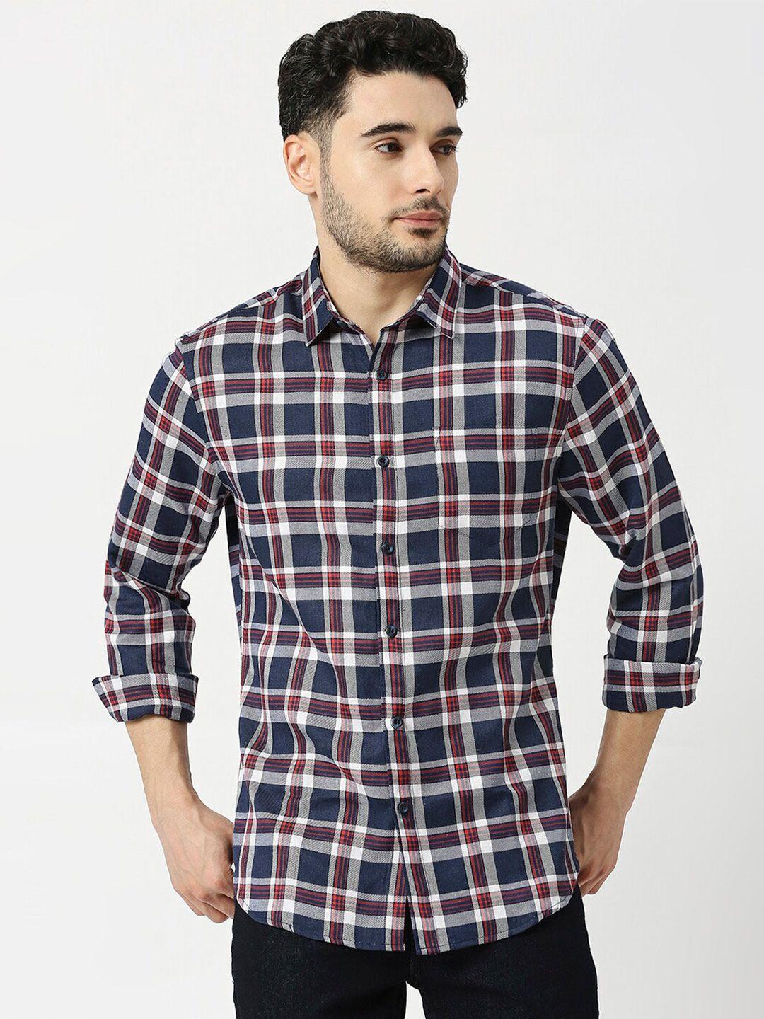 metronaut men tartan checked slim fit opaque casual shirt