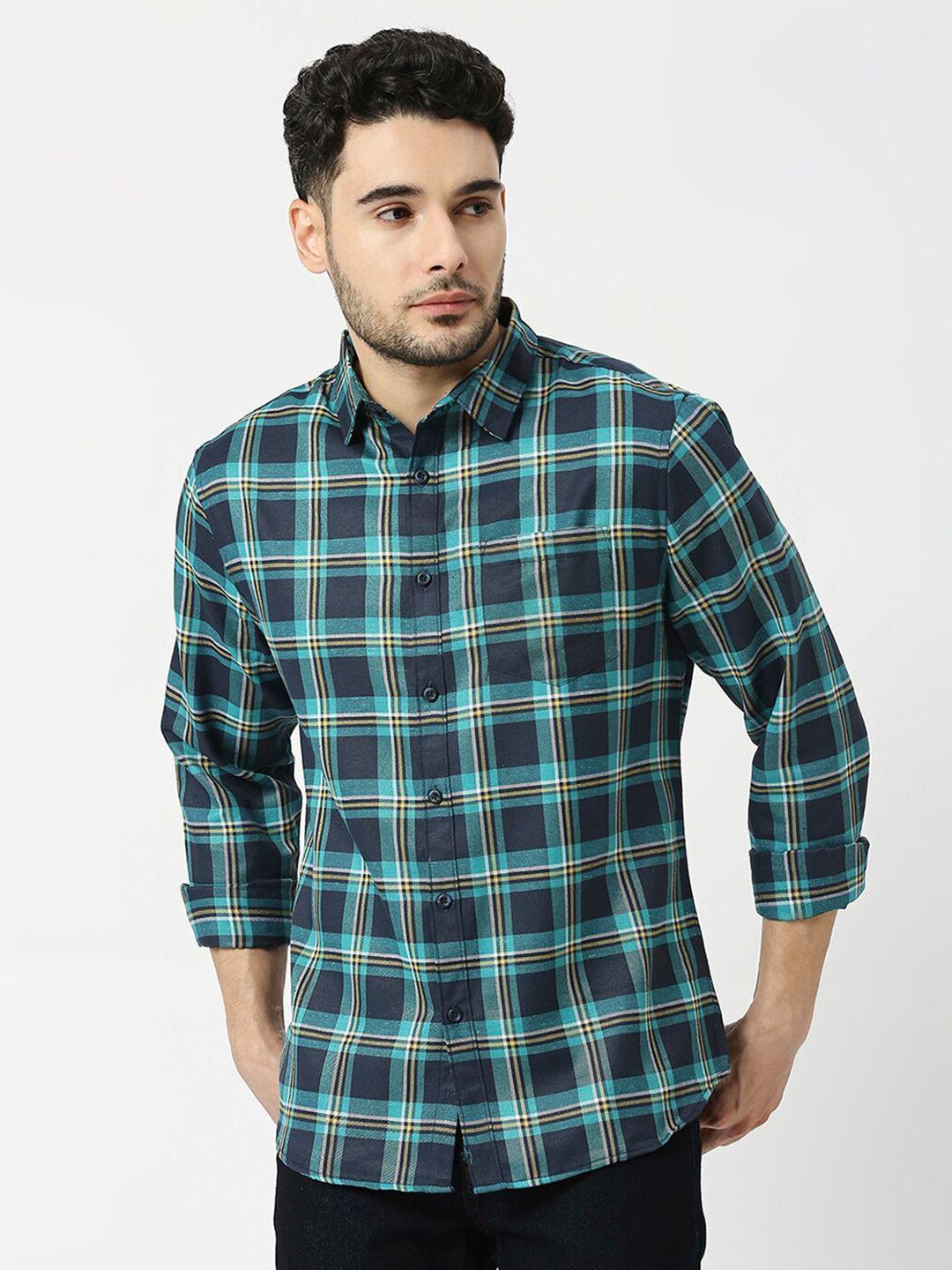 metronaut men tartan checked slim fit opaque casual shirt