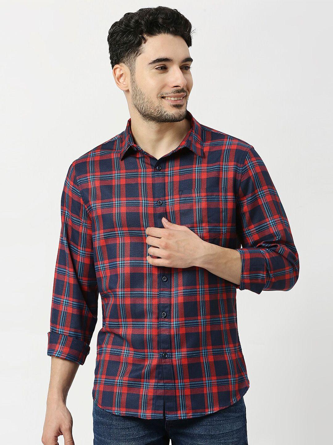 metronaut men tartan checked slim fit opaque casual shirt