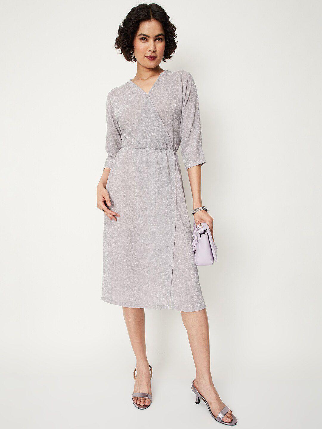 max cotton v-neck extended sleeves wrap midi dress