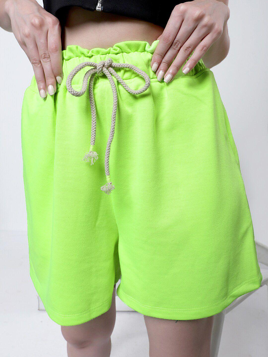 kassually neon green women high-rise casual pure cotton shorts