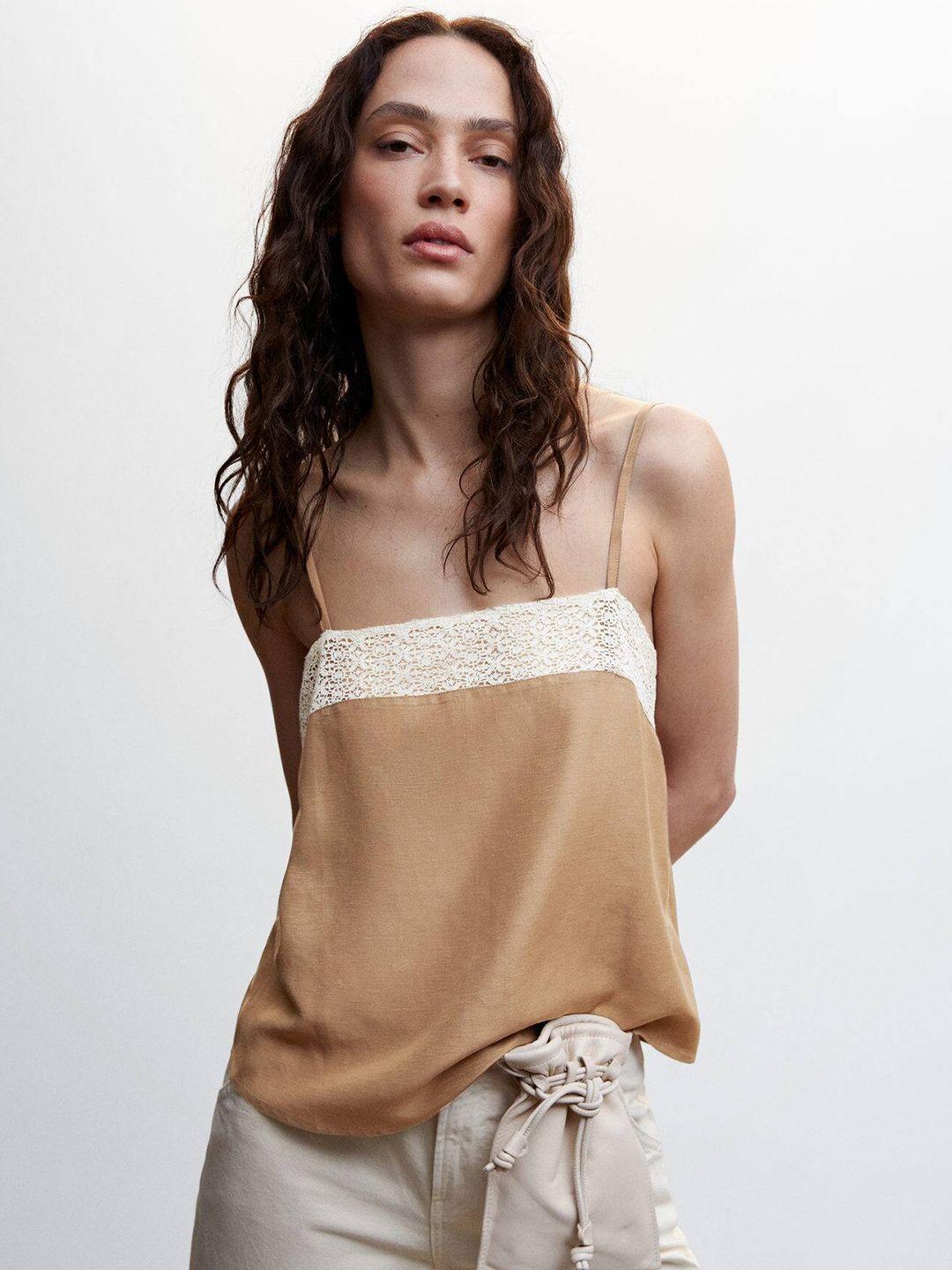 mango lace inserted shoulder straps georgette top