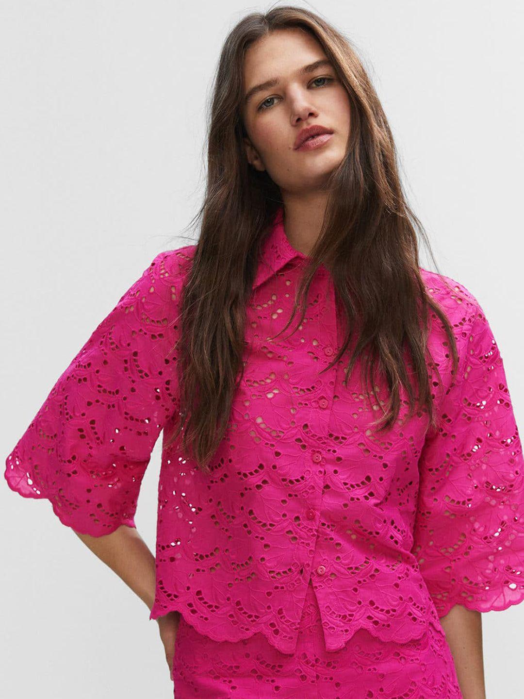 mango cotton embroidered semi sheer shirt