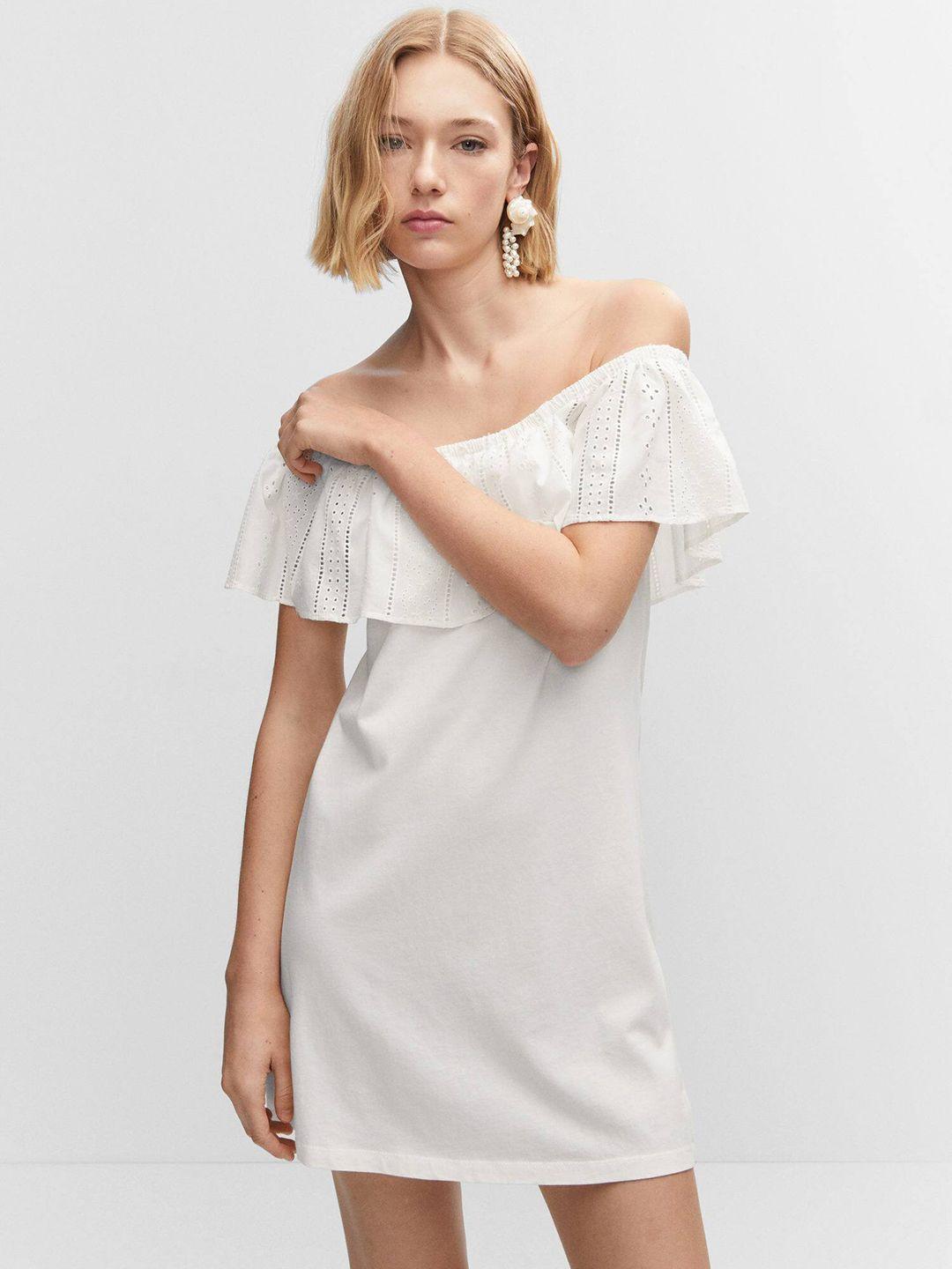 mango off-shoulder flutter sleeve layered sheath mini dress