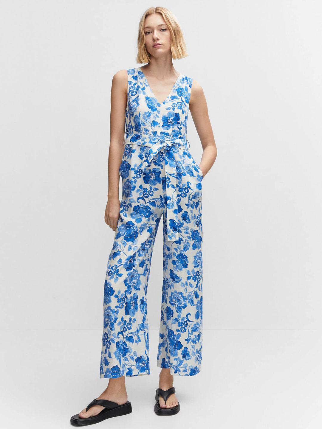 mango floral print basic jumpsuit with belt