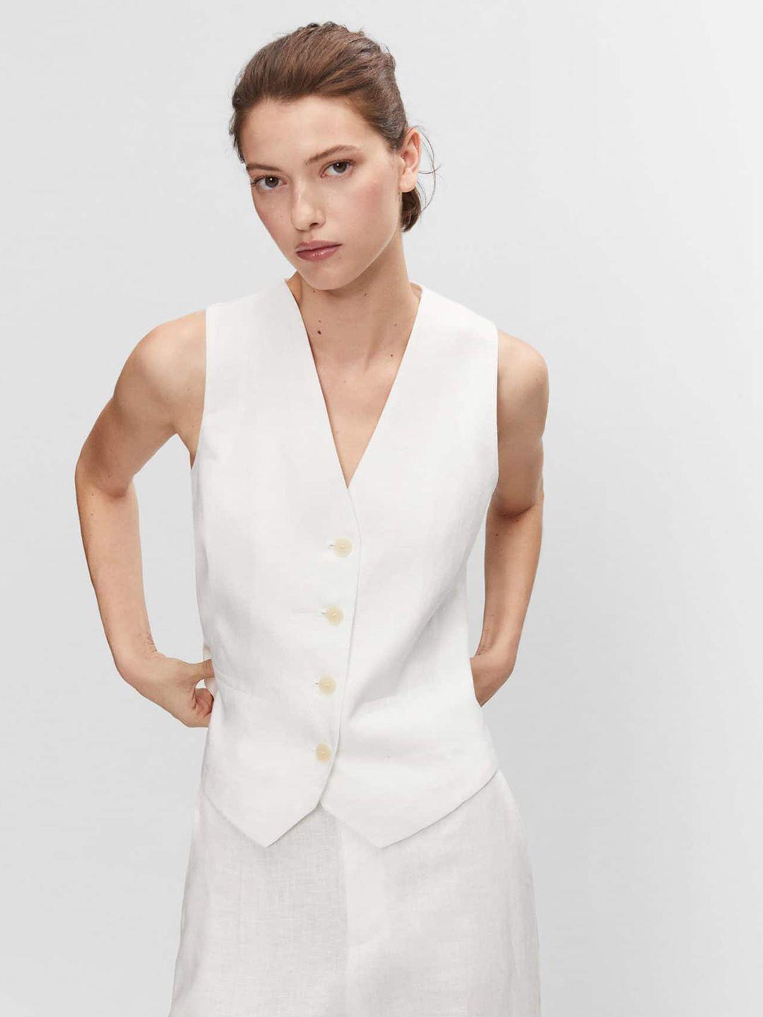 mango angular accents hem sleeveless linen waistcoat