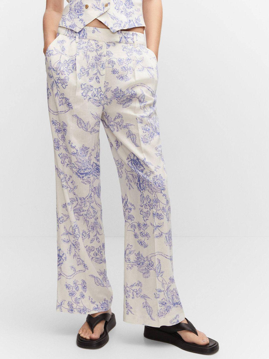 mango women floral printed pleated trousers