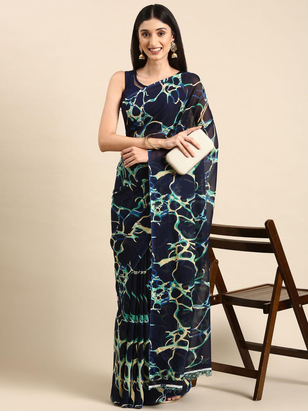 here&now abstract print pure georgette saree