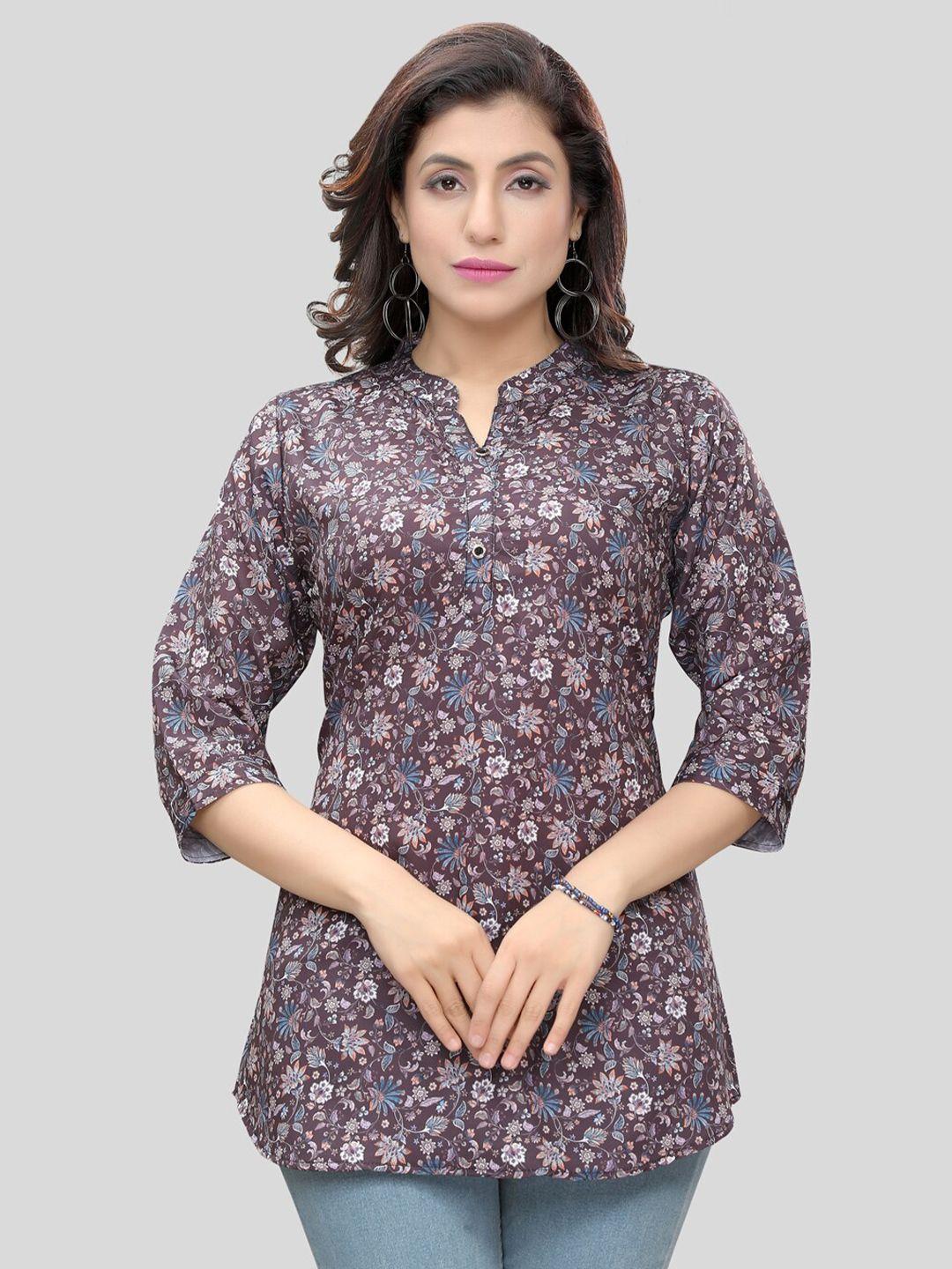 saree swarg coffee brown floral printed kurti