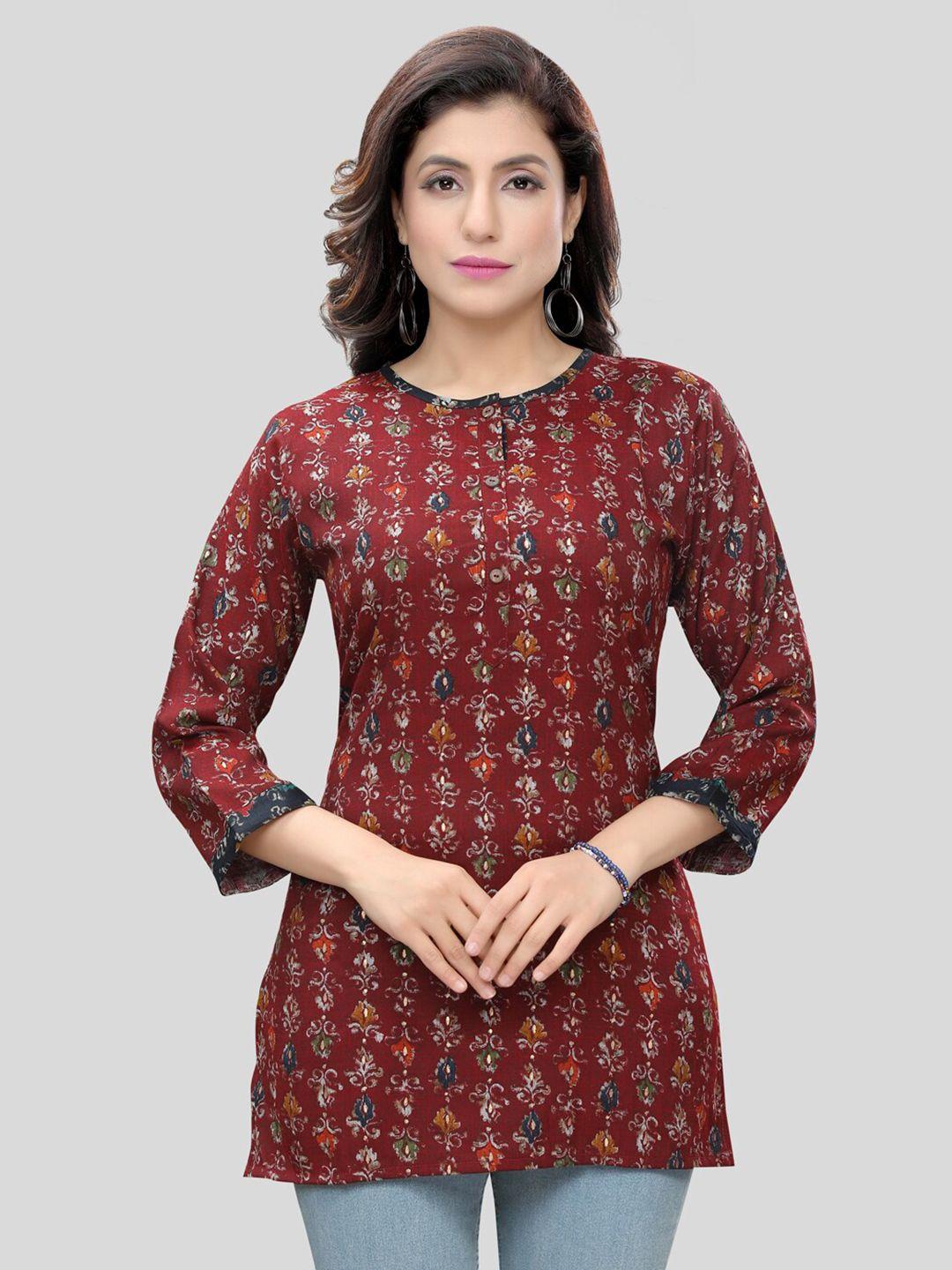 saree swarg maroon & white floral printed kurti