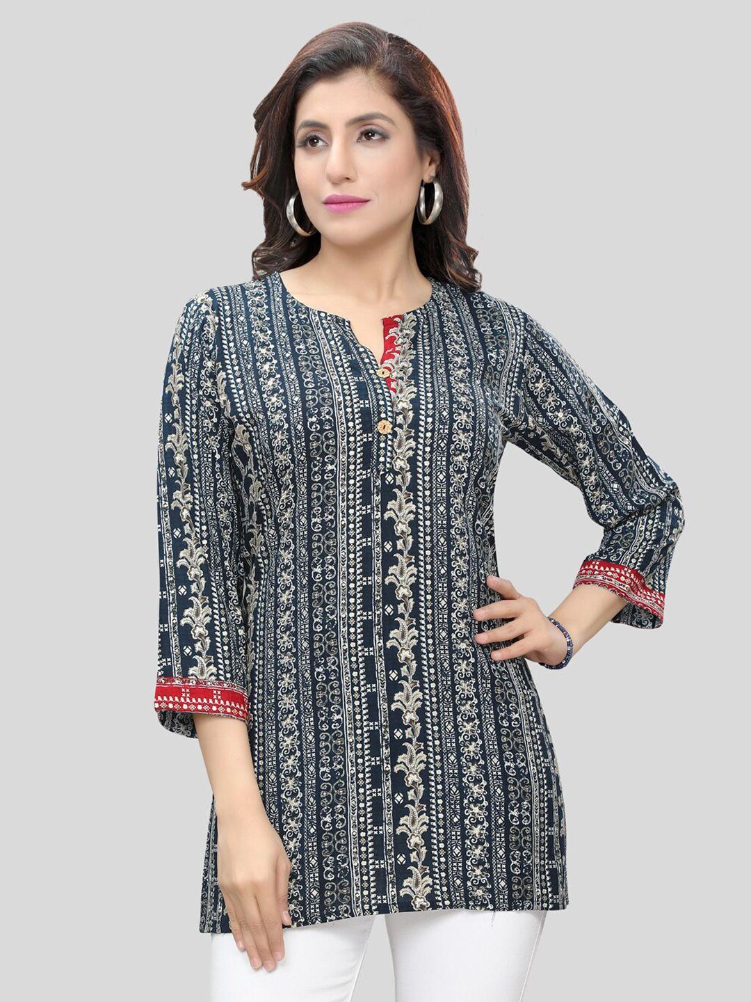 saree swarg navy blue & white floral printed kurti