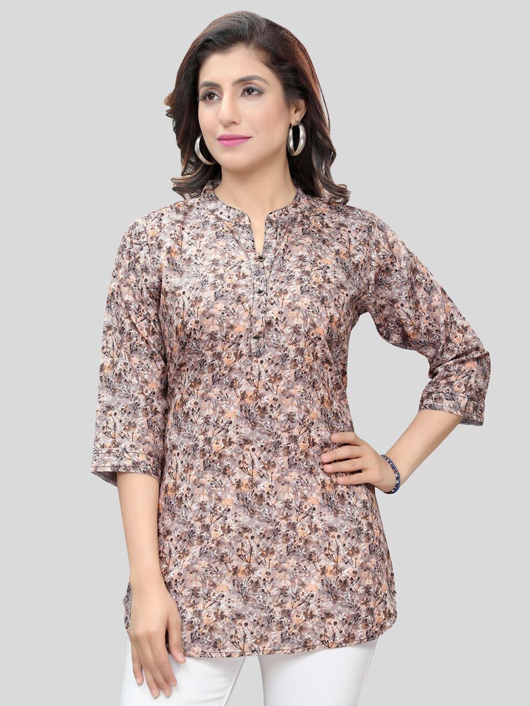 saree swarg brown floral printed kurti