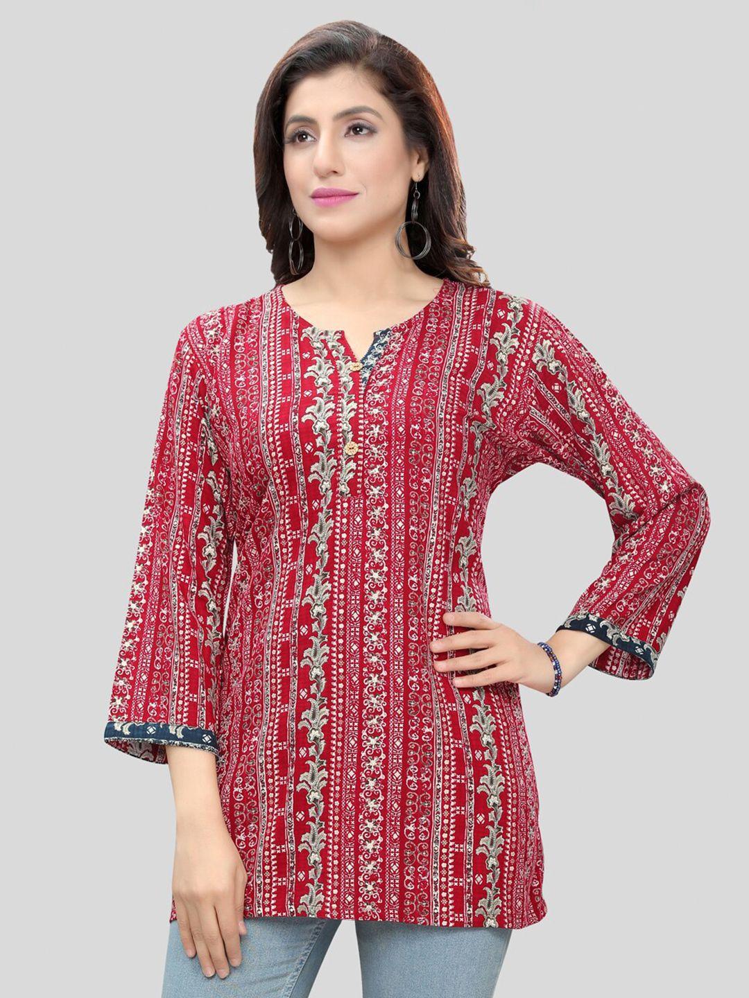 saree swarg red floral printed kurti