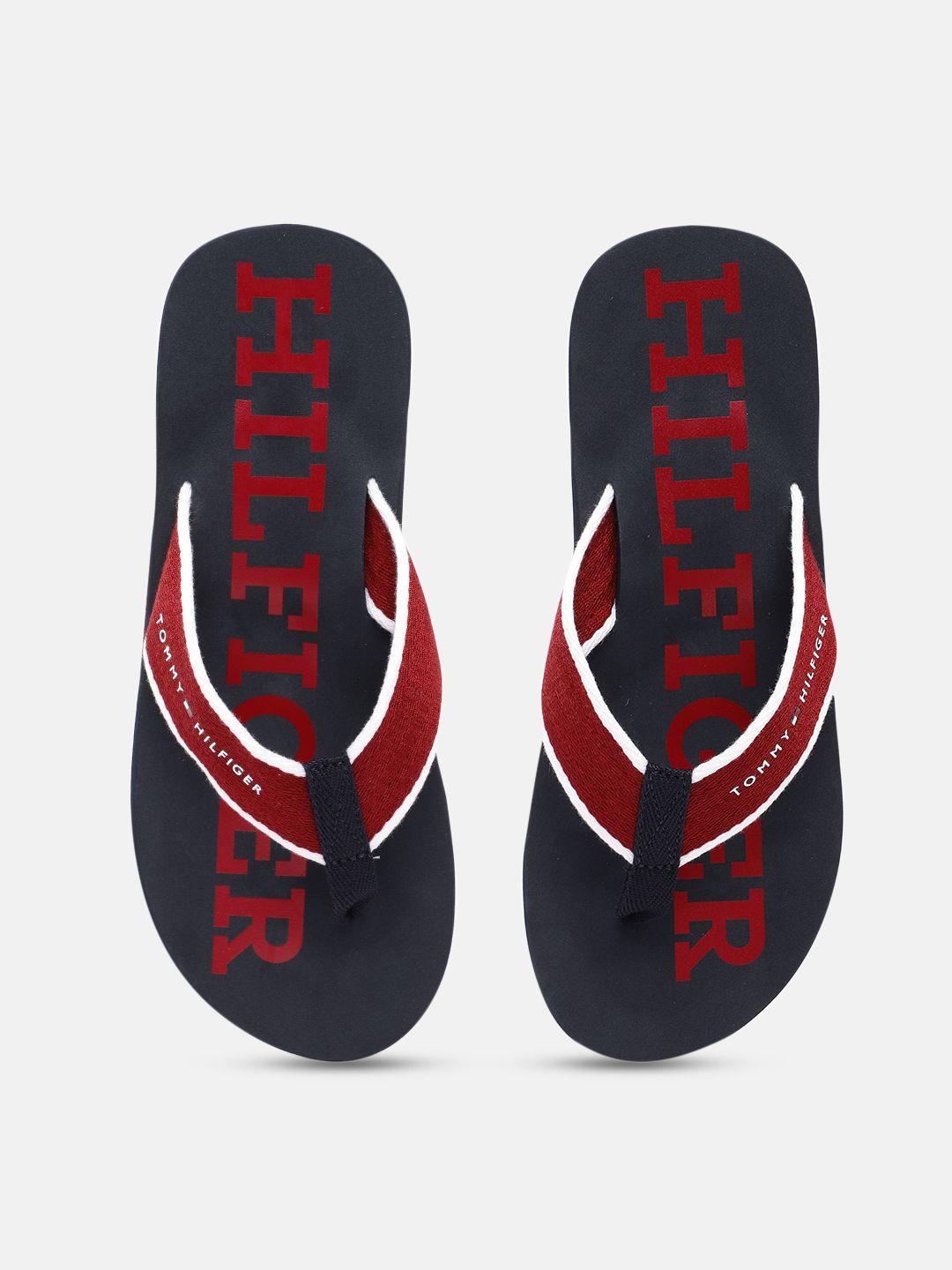 tommy hilfiger men brand logo print thong flip-flops with contrast border detail