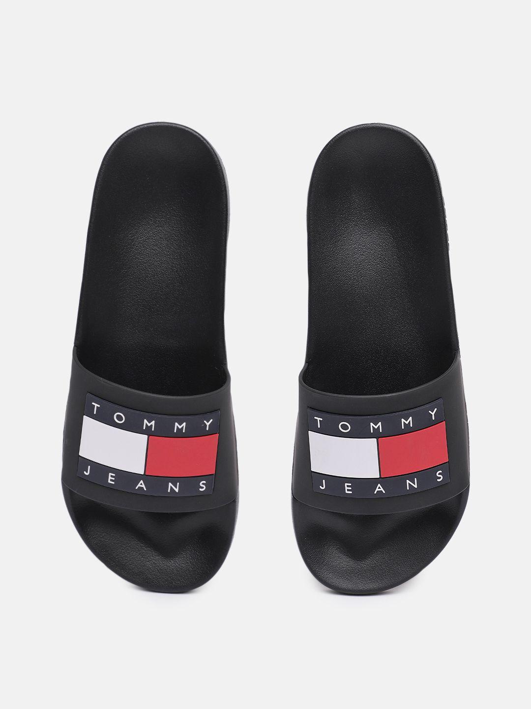 tommy hilfiger men brand logo printed rubber sliders