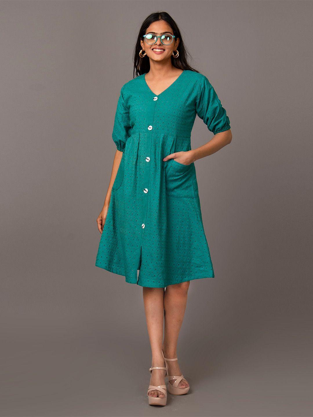 nayra schiffli cotton a-line dress