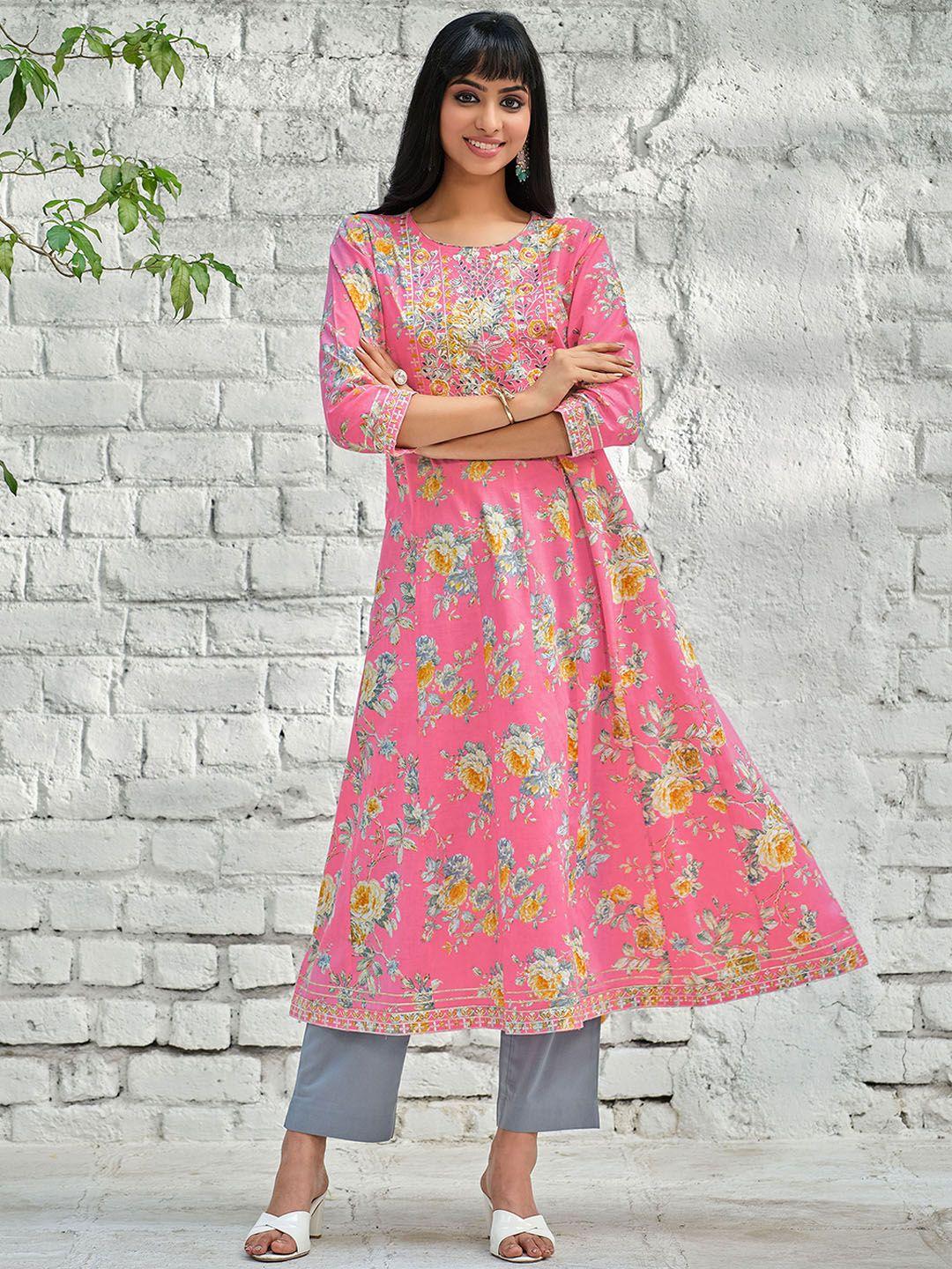 sangria floral printed a-line kurta with trouser & dupatta