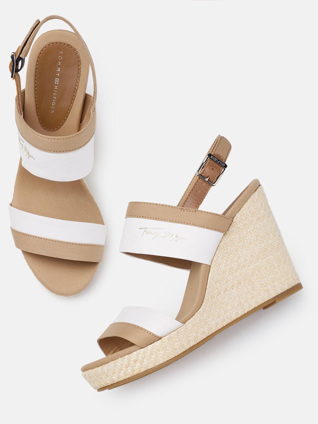 tommy hilfiger women colourblocked wedge sandals with buckle detail