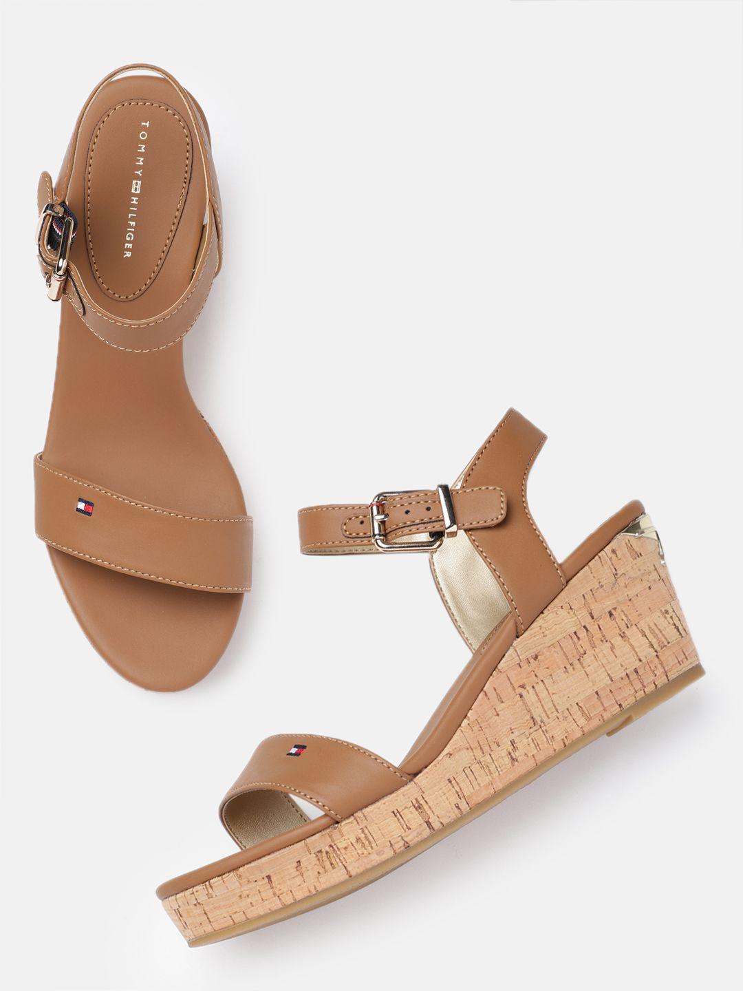 tommy hilfiger women solid wedge sandals with buckle detail