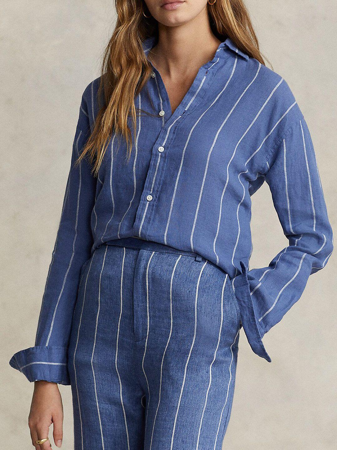 polo ralph lauren women striped relaxed-fit linen shirt