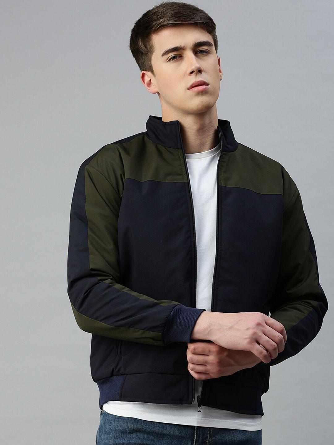 voxati colourblocked mock collar bomber jacket