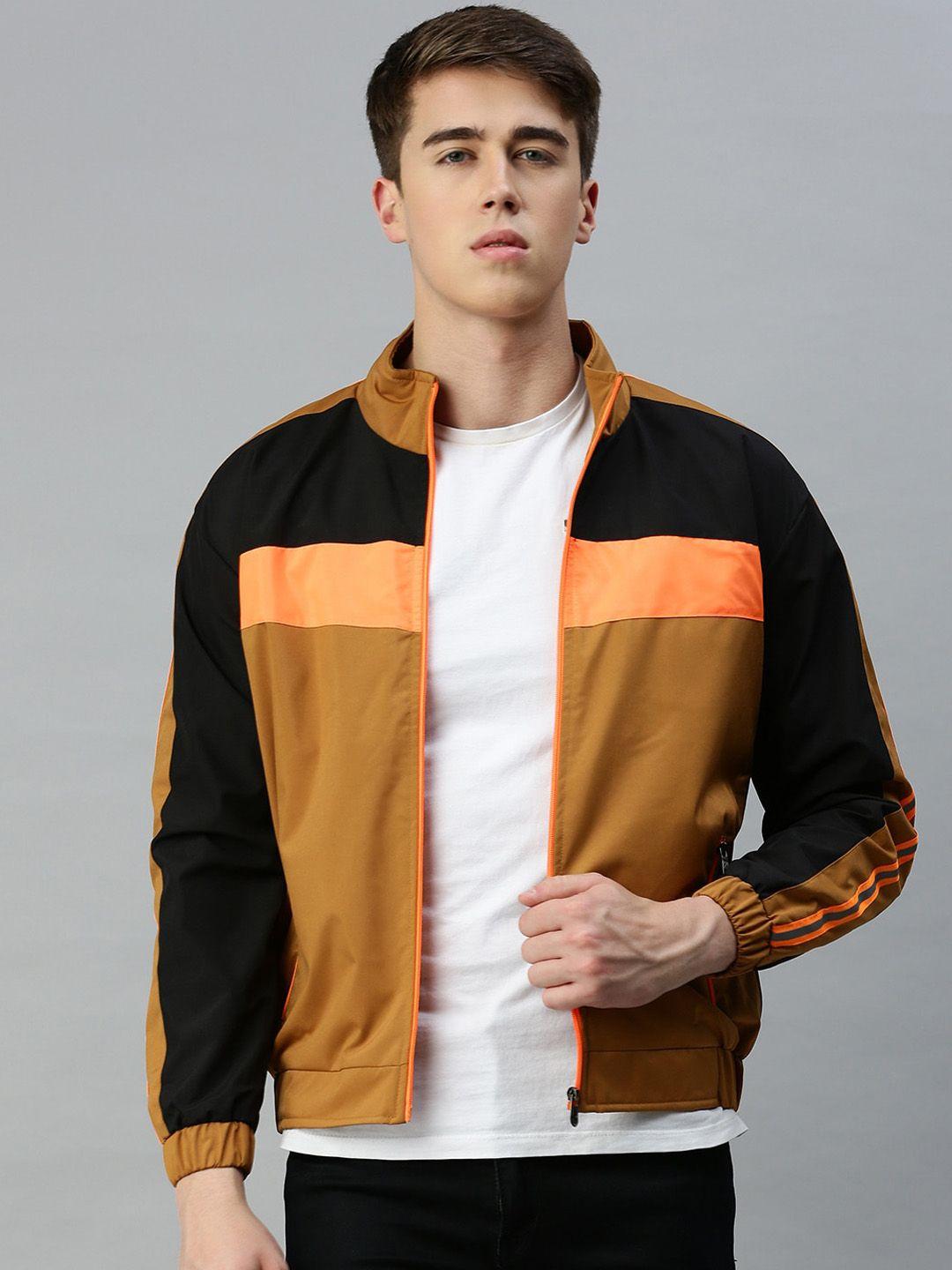 voxati colourblocked mock collar bomber jacket