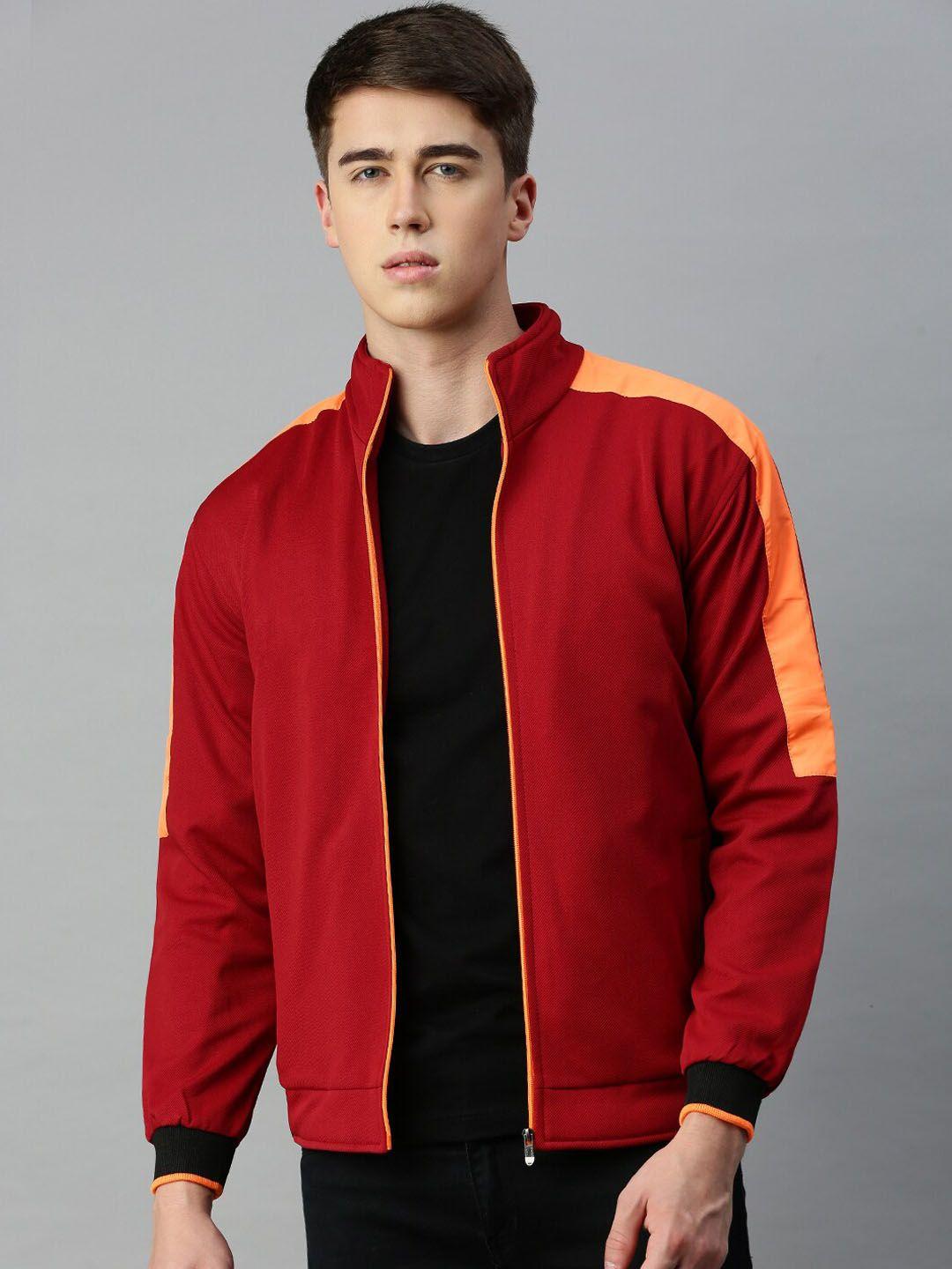 voxati colourblocked zip-front casual bomber jacket