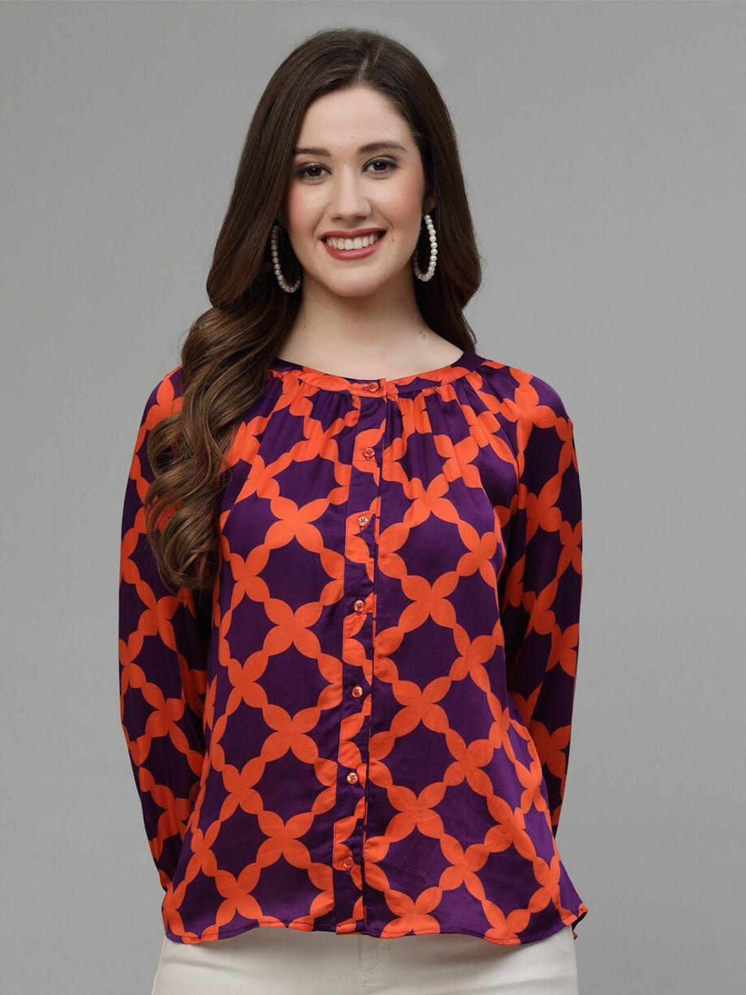 wool trees geometric printed collarless casual shirt