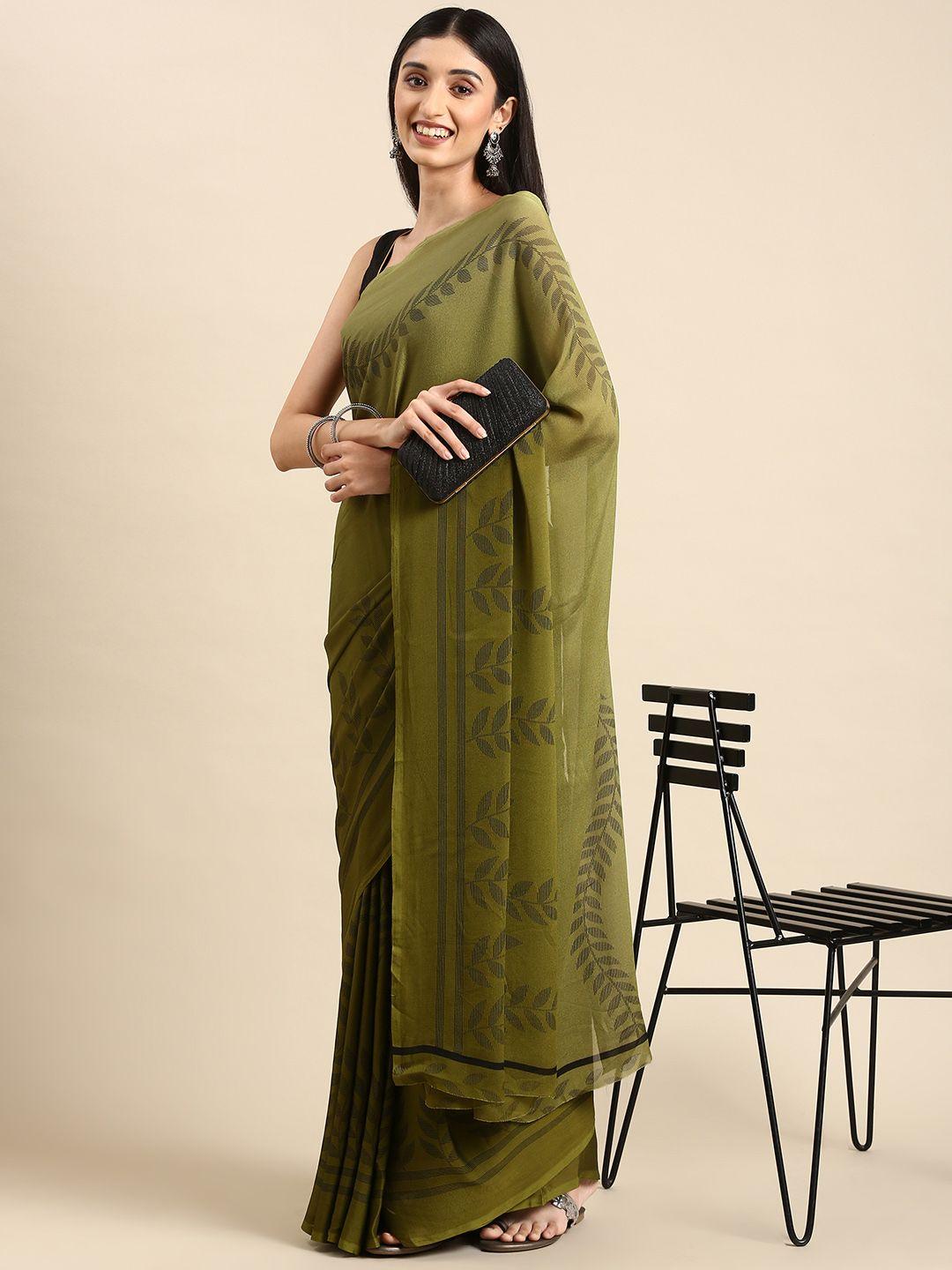 here&now floral printed pure crepe saree