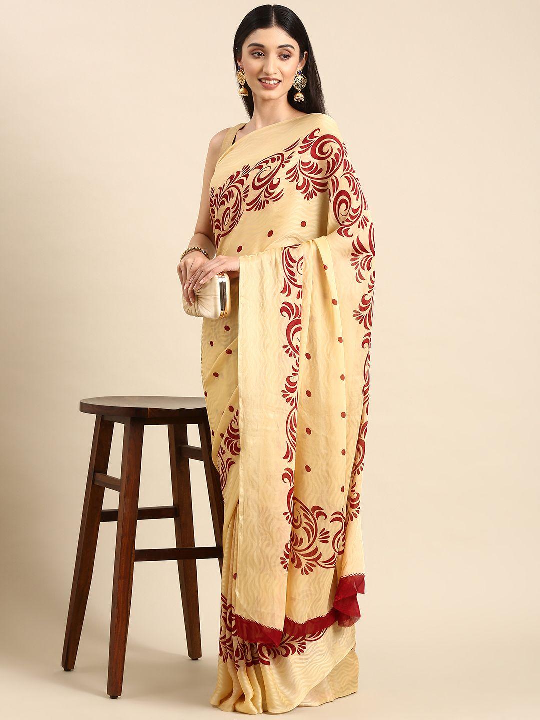 here&now floral printed pure crepe saree