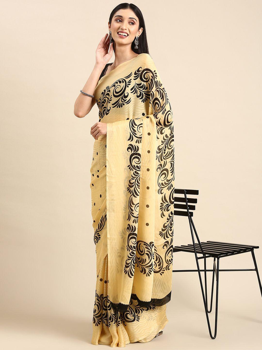 here&now floral printed pure crepe saree