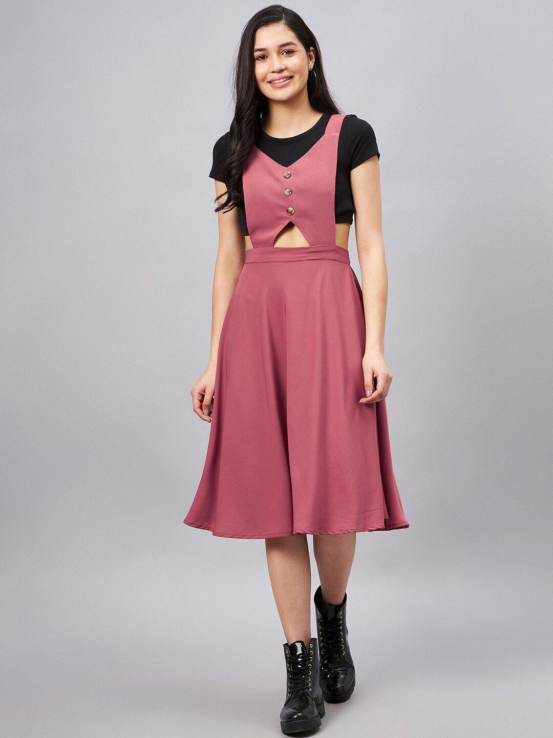 winered fit & flare midi pinafore dress