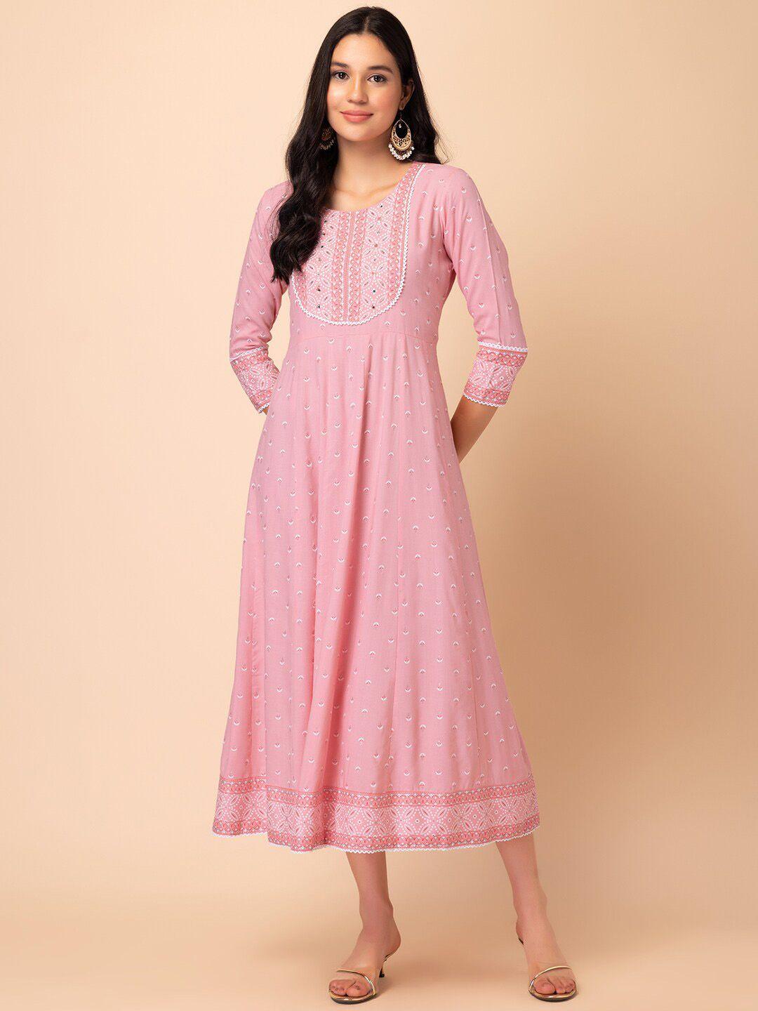 rang by indya ethnic motifs ptinted embellished a-line ethnic dress