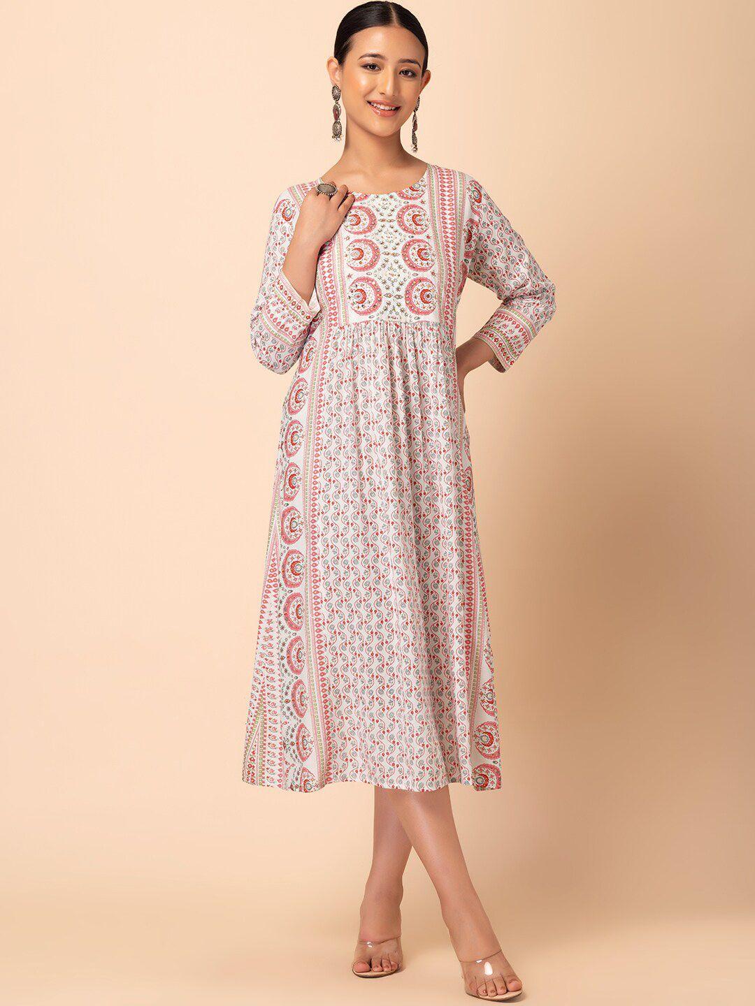 rang by indya ethnic motifs printed sequined a-line midi ethnic dress