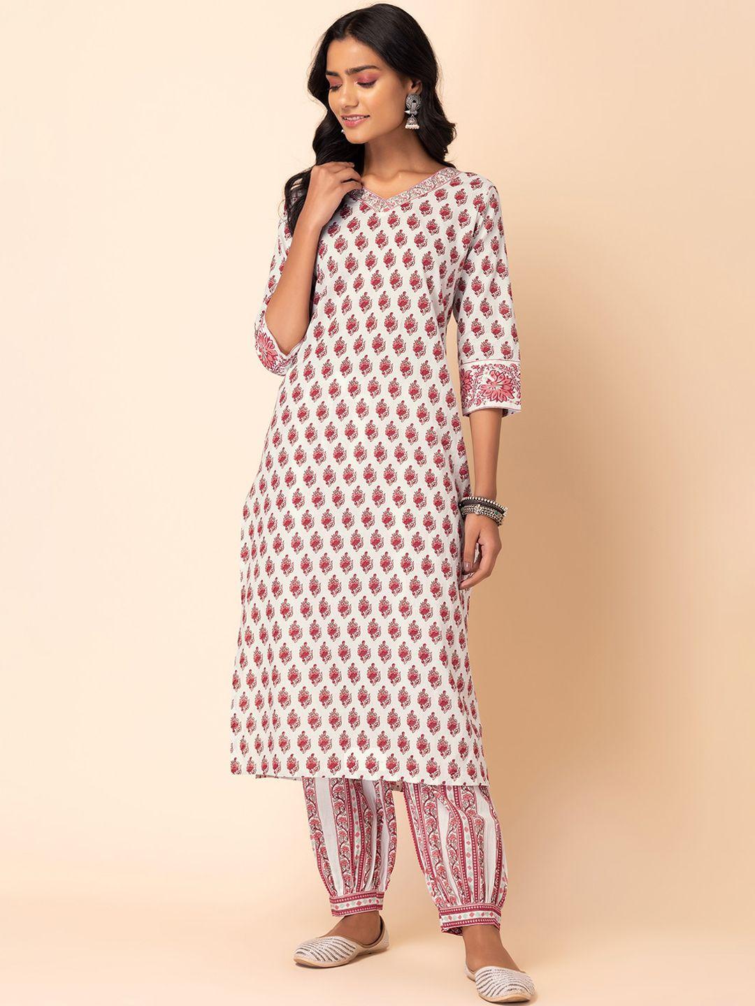 indya boota-printed a-line kurta with trouser