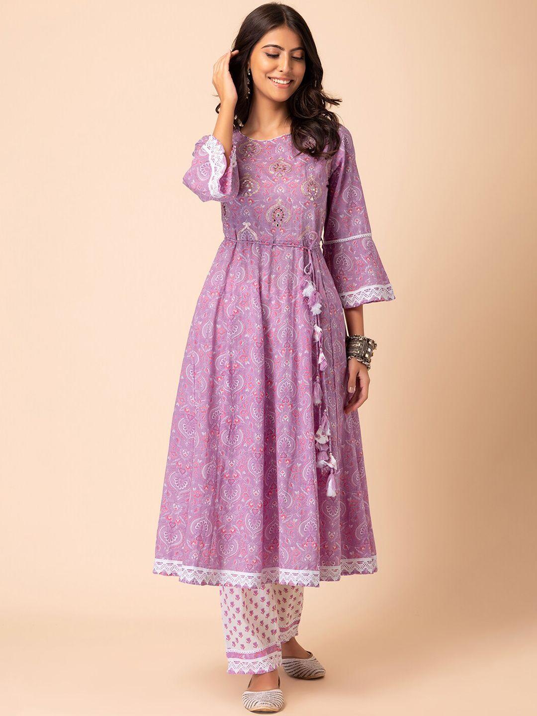 indya printed pure cotton anarkali kurta with trouser