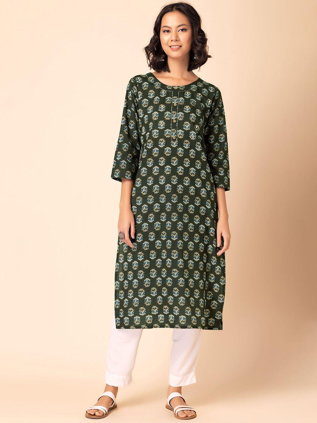 indya floral-printed pure-cotton a-line kurta