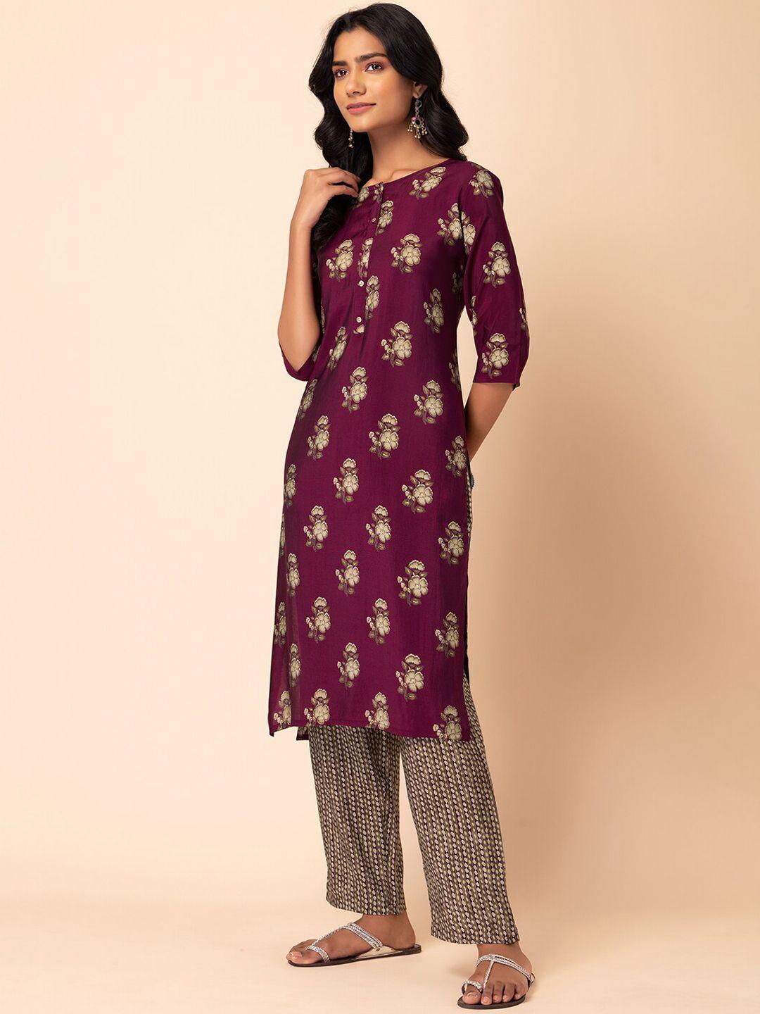 indya printed pure cotton kurta with trouser