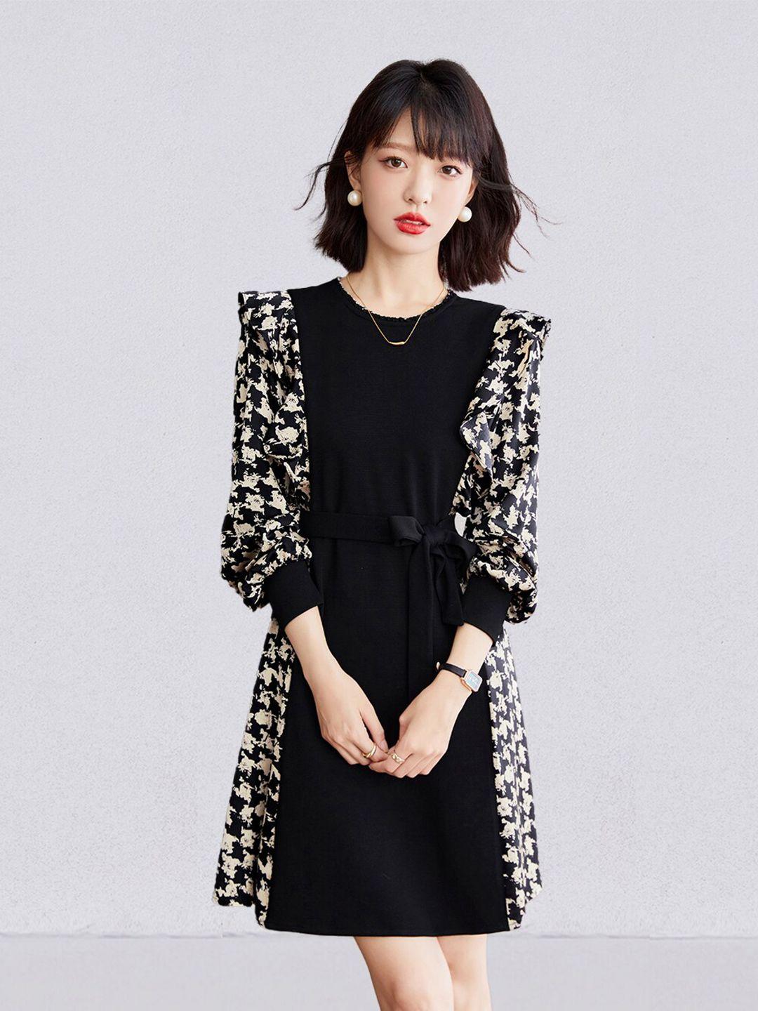 jc collection abstract printed puff sleeve a-line mini dress