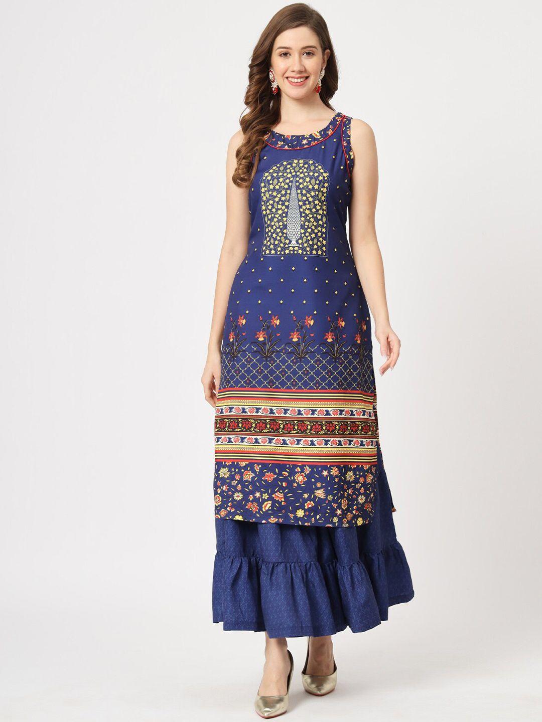 pannkh floral printed sleeveless straight kurta