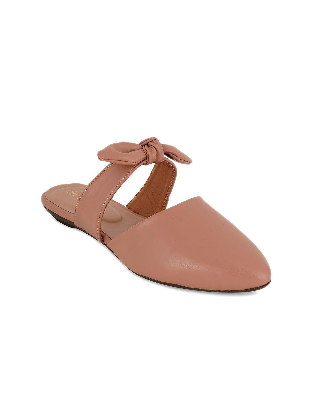 dressberry women peach -coloured pointed toe mules with bows