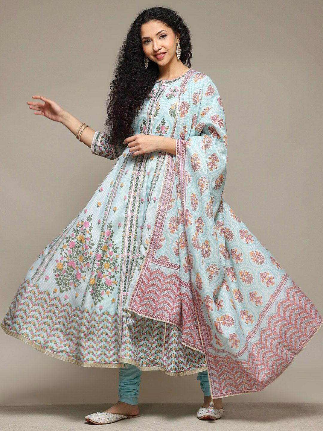 biba ethnic motifs printed empire gotta patti anarkali kurta with churidar & dupatta