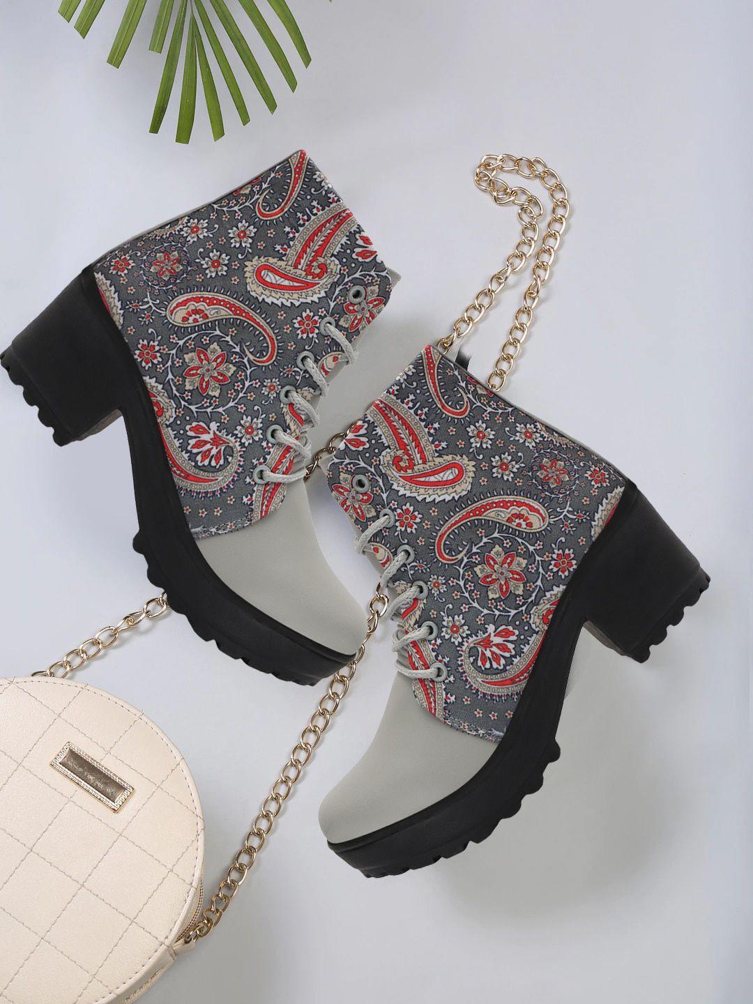 fashimo women printed mid top platform heeled boots