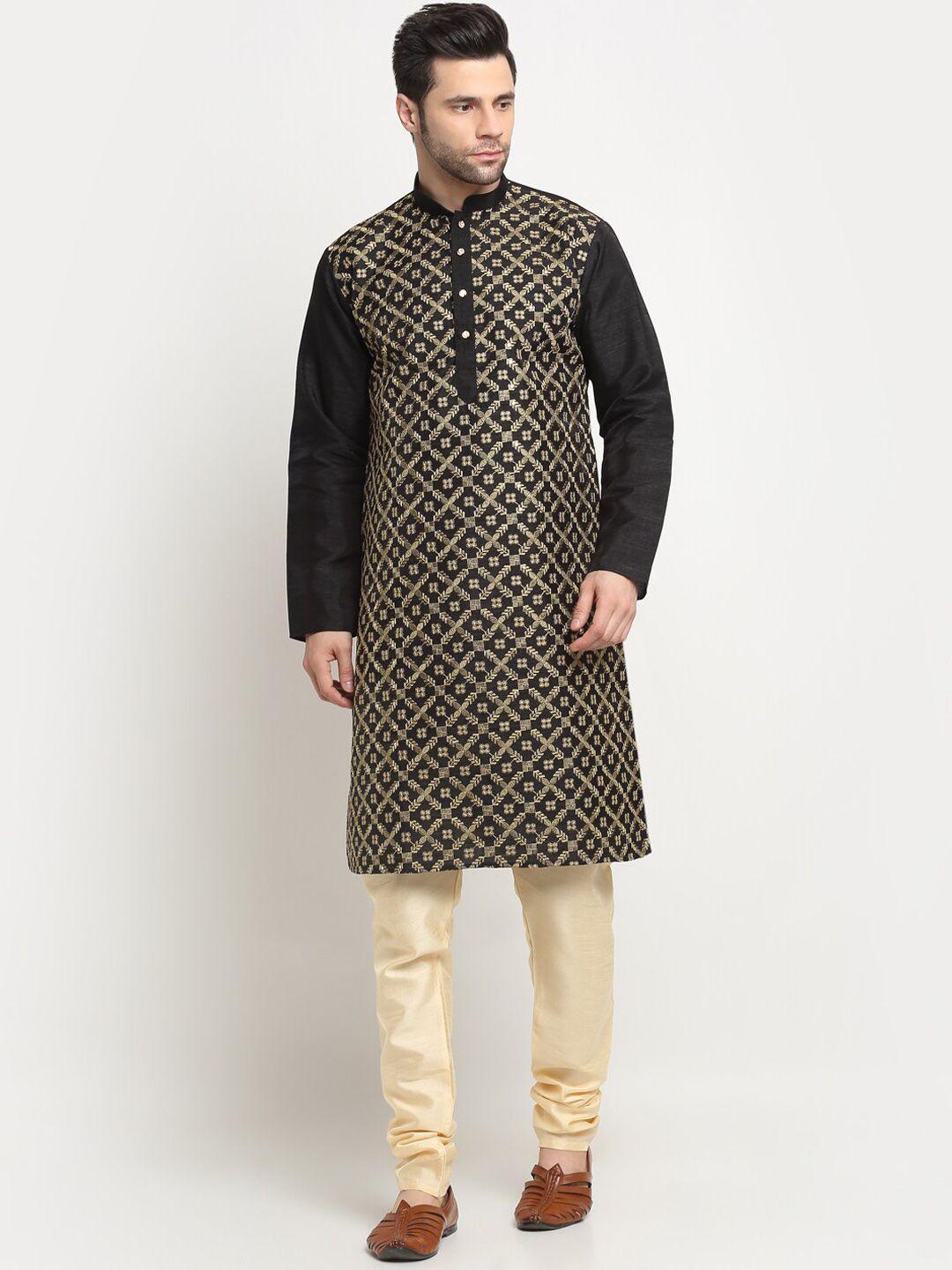 kraft india ethnic motifs embroidered mandarin collar straight kurta