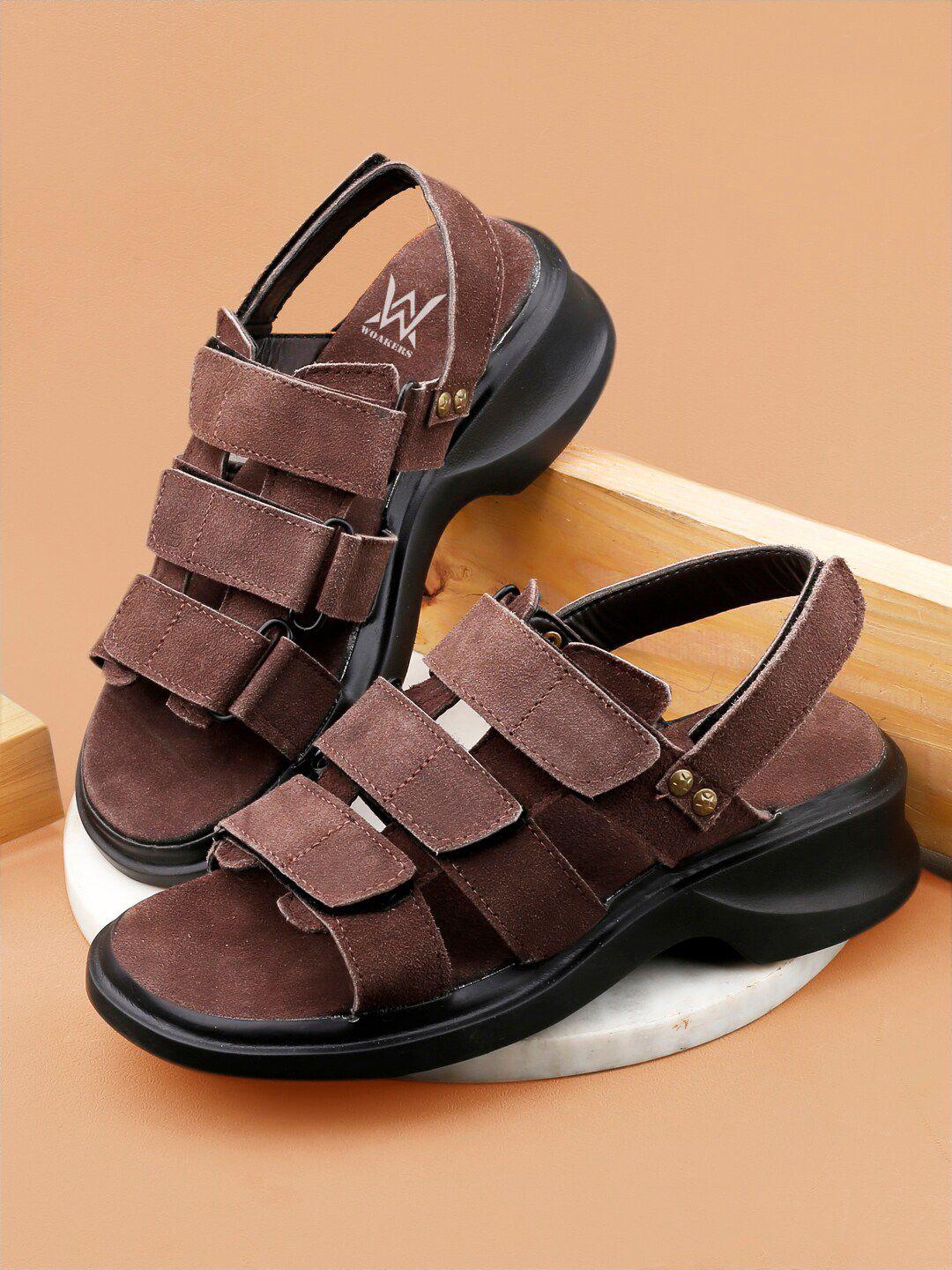 woakers men brown & black leather comfort sandals