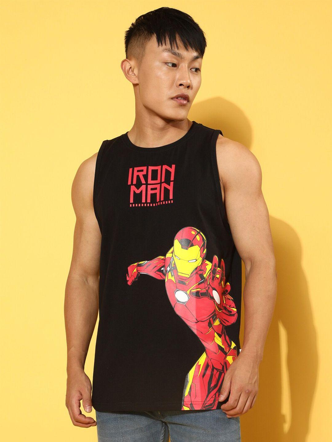 veirdo black & red superhero iron-man graphic printed sleeveless cotton t-shirt