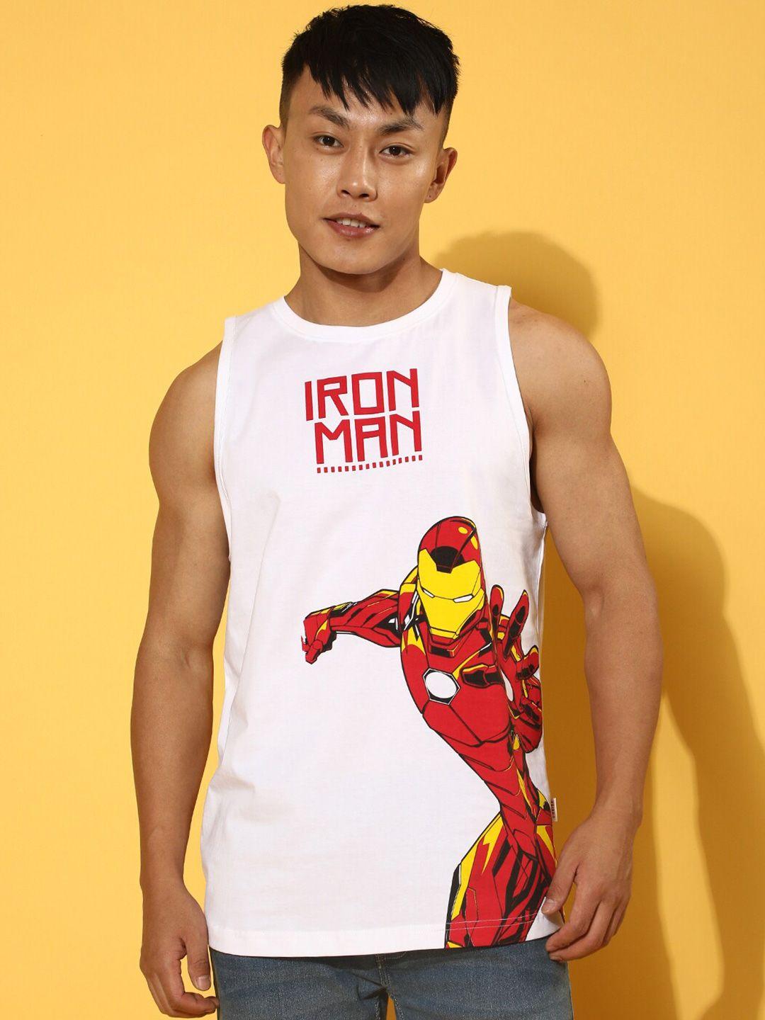 veirdo black & red superhero iron-man graphic printed sleeveless cotton t-shirt