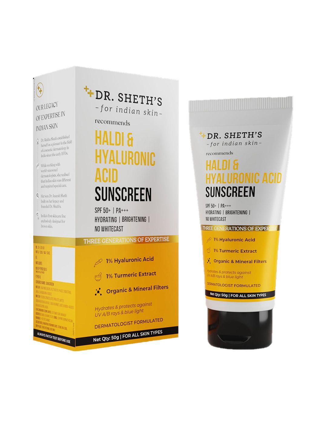 dr. sheths haldi & hyaluronic acid spf50 hydrating sunscreen - 50g