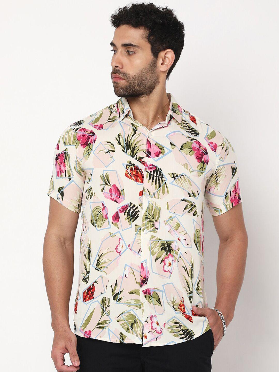 7shores classic fit floral printed spread collar casual shirt