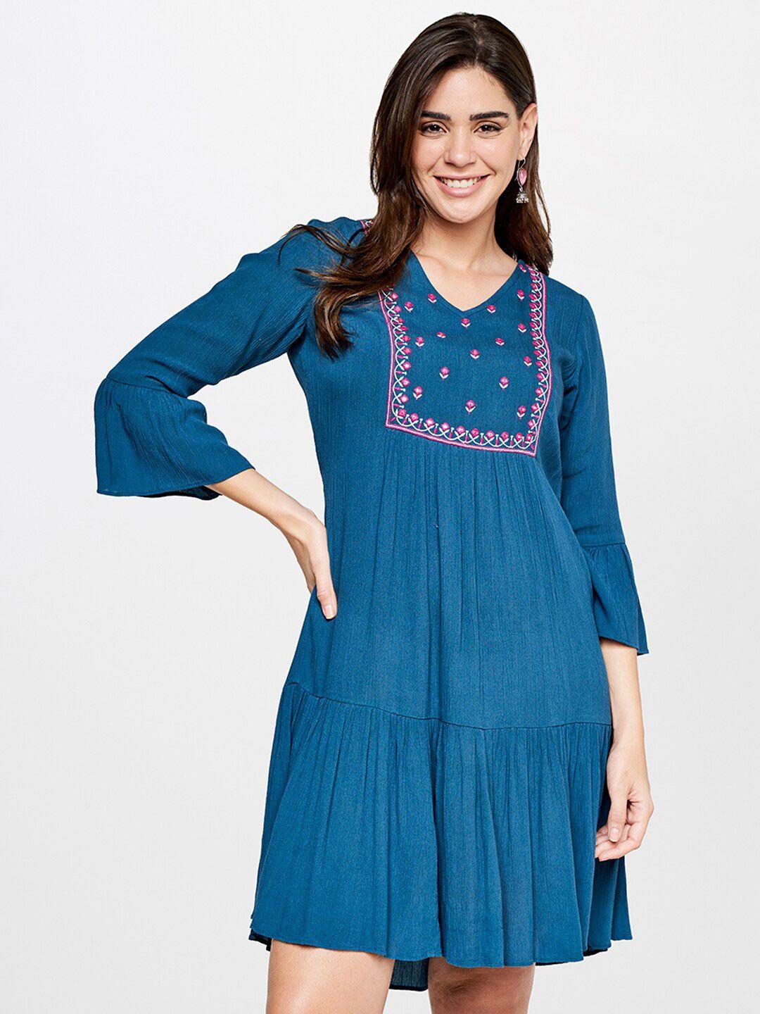 itse yoke embroidered fit and flare tiered dress